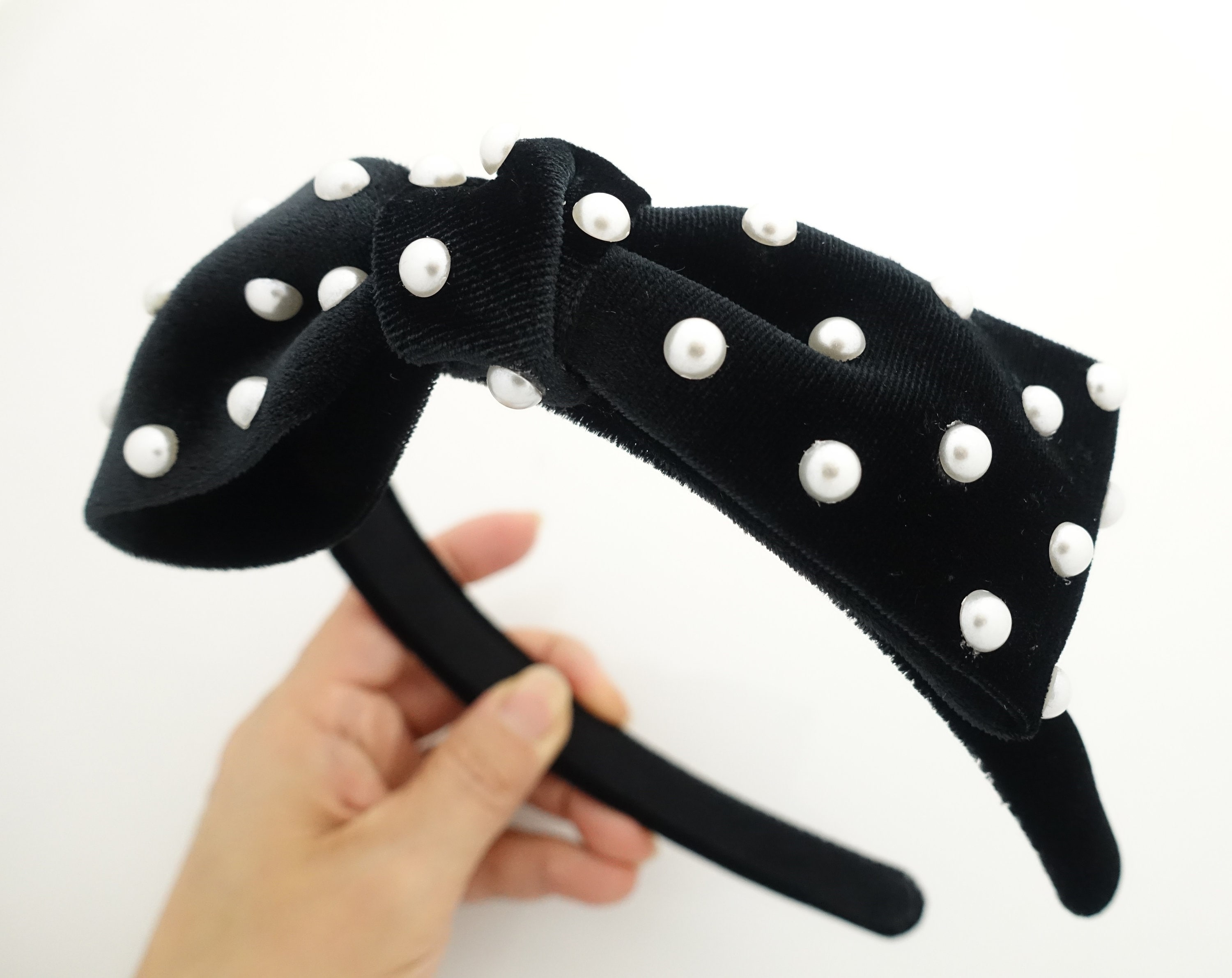 Vintage Pearl Velvet-Elegant Headband-2pc Historically Inspired French Hood Style Velvet Pearl  main image 2