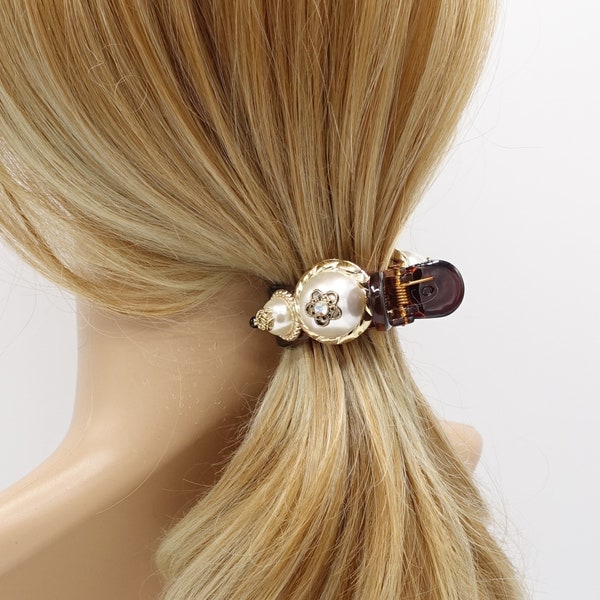 antique button hair claw, 3 prong hair claw, pearl button hair claw clip for women