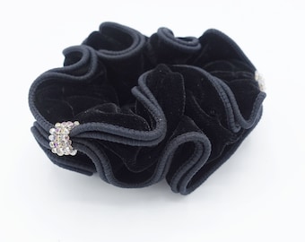 acrylic rhinestone decorated  velvet scrunchies trim embellished women hair scrunchie