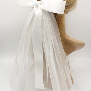 white hair bow wedding event satin tulle hair accessory  for women