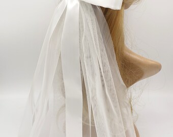 white hair bow wedding event satin tulle hair accessory  for women