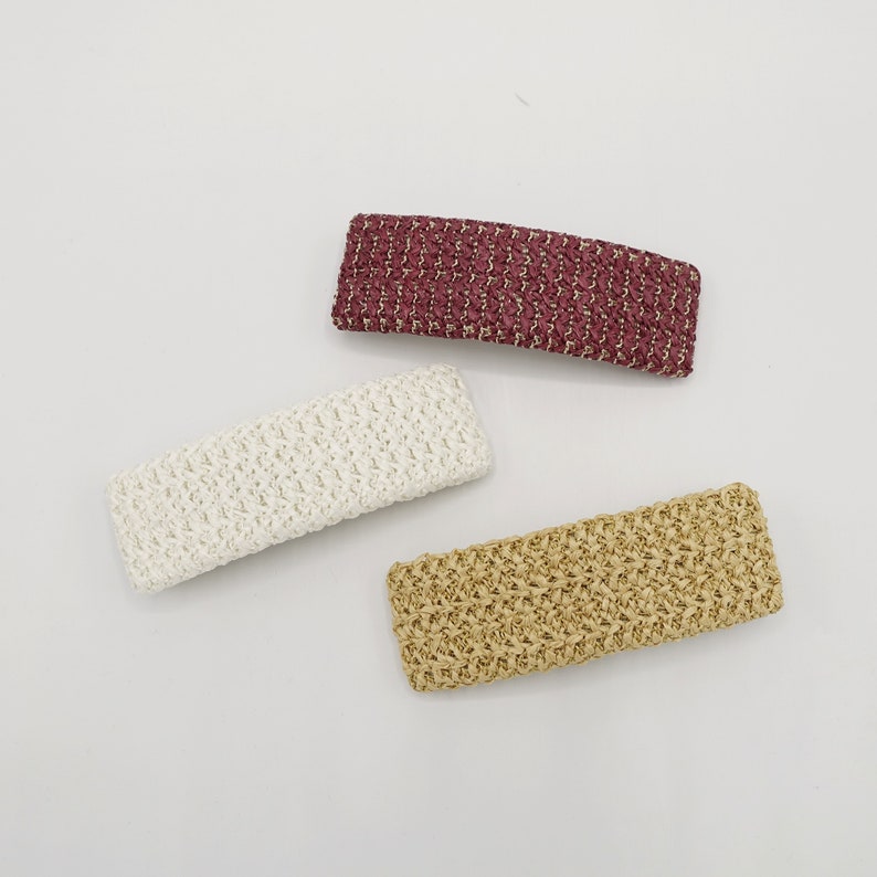 faux straw threaded rectangle hair barrette natural hair accessory image 5