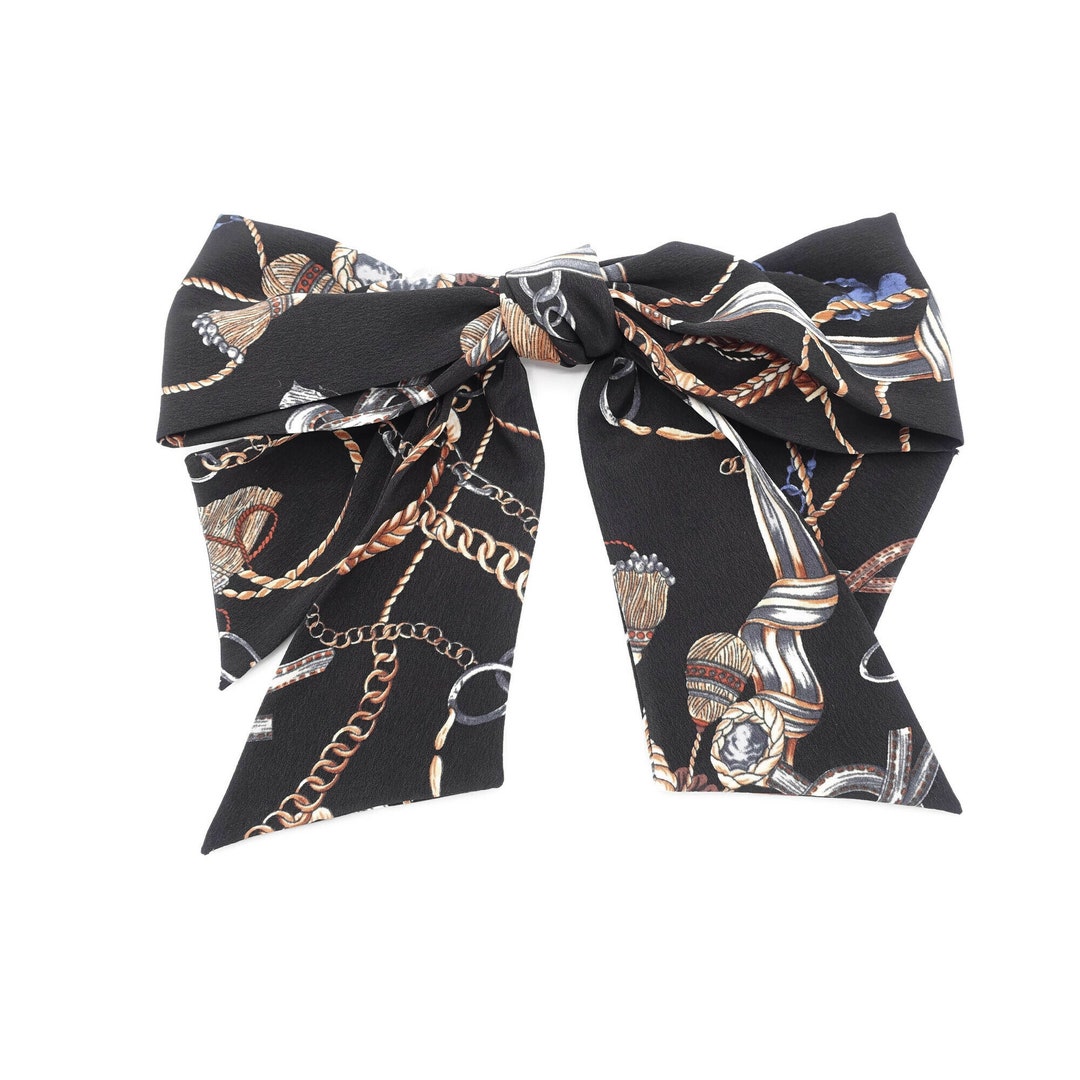 Tassel Chain Print Layered Droopy Tail Bow French Barrette Retro Style ...