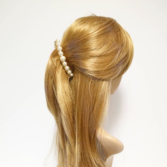 Banana Hair Clip with Pearl Embellishments for Women Pearl Flower Banana Hair Clip: Elegant Hair Accessory - Etsy main image 3