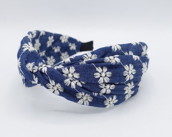 Denim Kreuz Stirnband Blume bestickt Haarband für Frauen