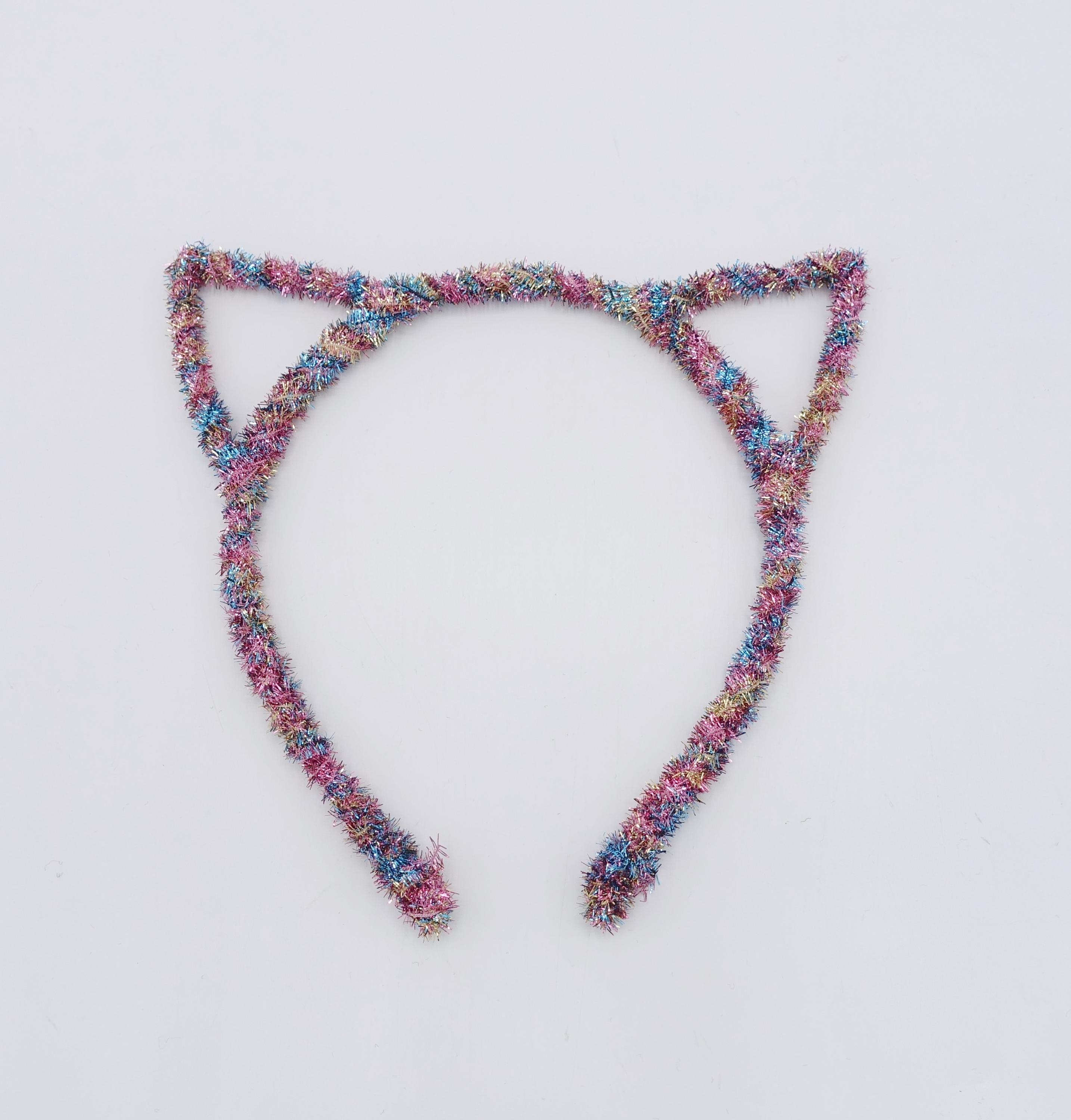 Jewel Rhinestone Cat Ears Headpiece Headband Silver Glitter Cat Ear Headband - Glittery Cat Ears  main image 2