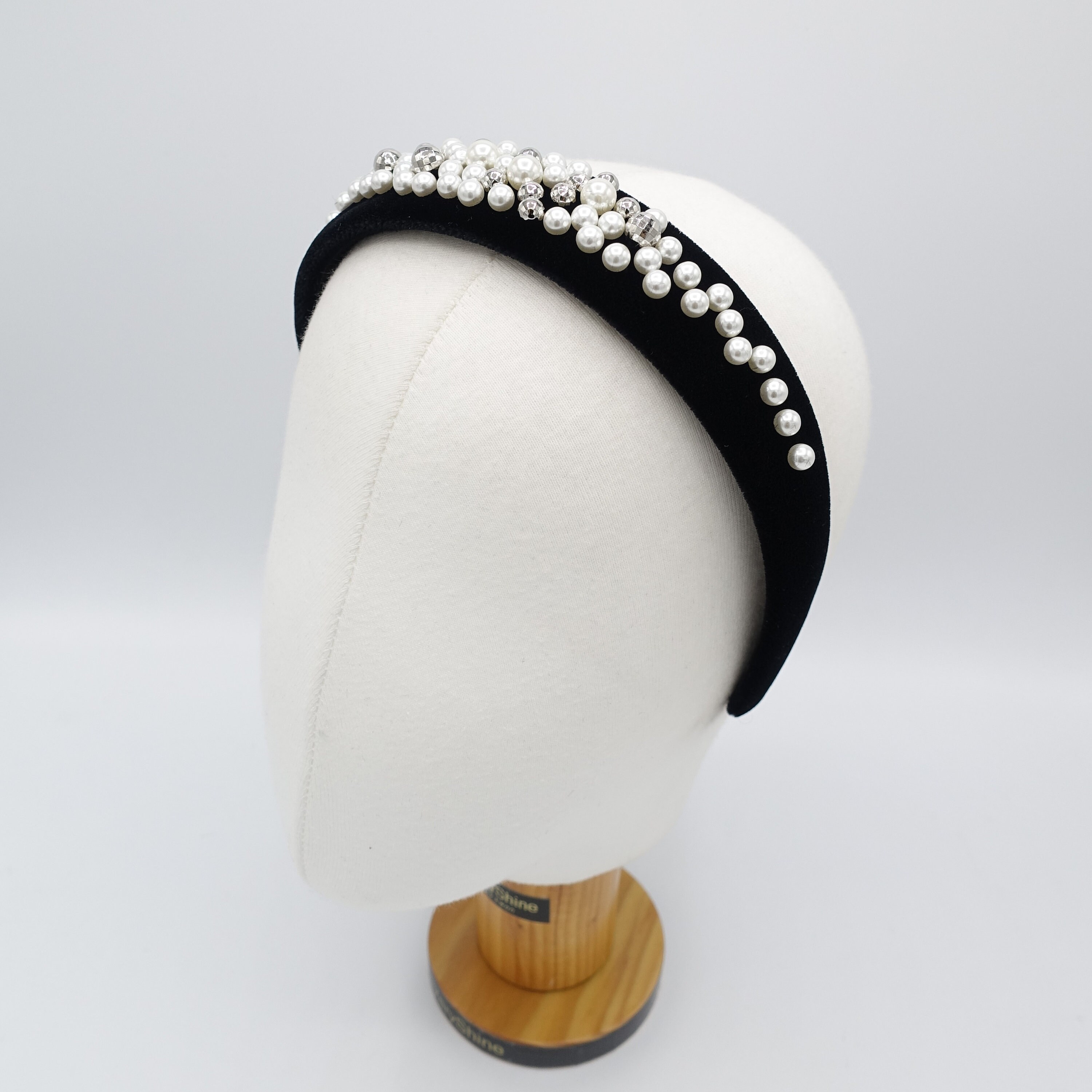 Diadema De Perlas Negra Para Mujer - Terciopelo Suave, Diseño Trenzado, Ideal Para Invierno Y Eventos