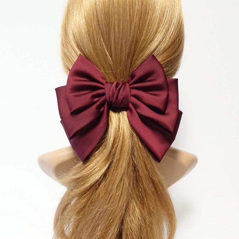 Satin Layered Hair Bow French Barrette Women Solid Color Etsy