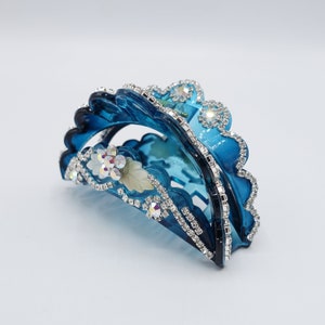 Rhinestone Tiara Hair Claw: Nacre Leaf, Acrylic Clamp