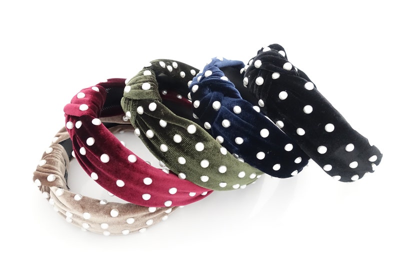 faux pearl decorated velvet knot fashion embellished headband for women image 7