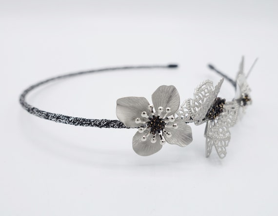 Silver Butterfly Embellished Headband Silver Monarch Butterfly Headband, Silver Butterfly Headband  main image 2