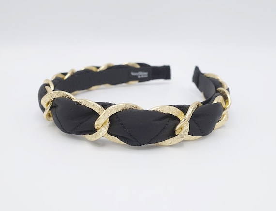 Black Quilted Fashion Headband Faux Leather Padded Headband Rounded Shape - Matte Black  main image 2