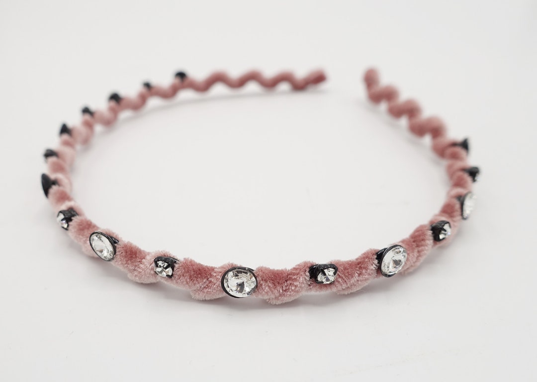 Rhinestone Embellished Velvet Headband Thin Wave Hairband Women Hair ...