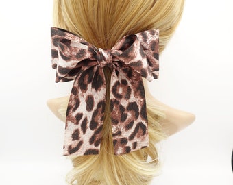Leopard Print Long Tail Bow French Hair Barrette Women Hair Accessories
