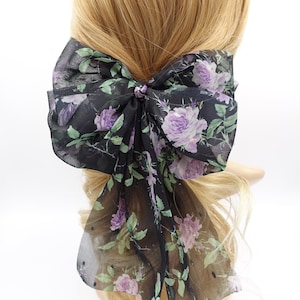 Floral Chiffon Hair Bow: Glittering French Barrette