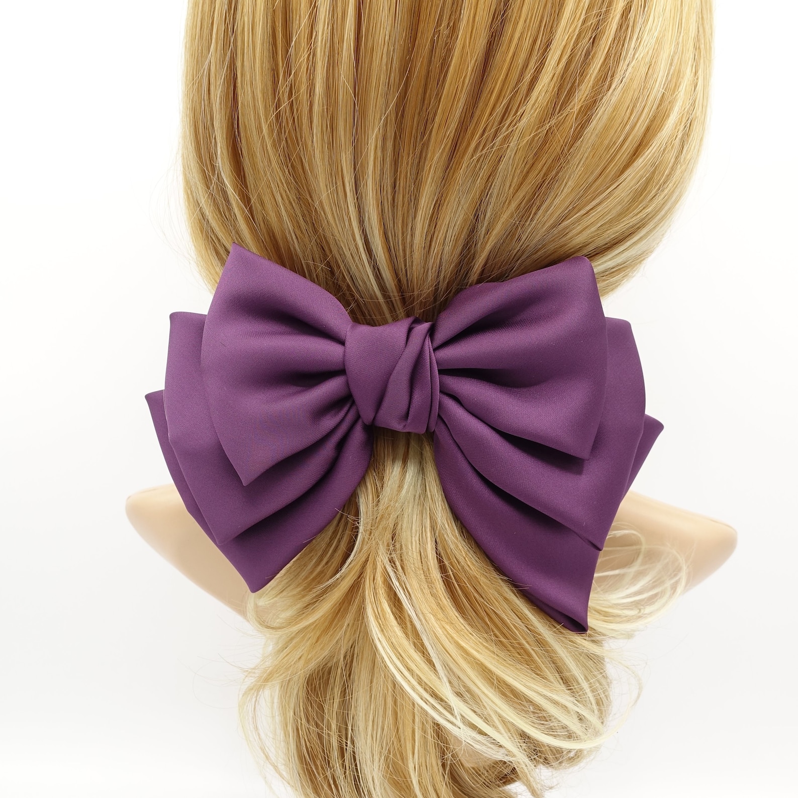 Satin Layered Hair Bow French Barrette Women Solid Color Etsy