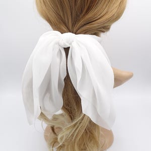シフォンレイヤードヘアボウ、無地ドレープ、フェミニンスタイルヘア、結び目のあるボウ、フレンチヘアバレッタ