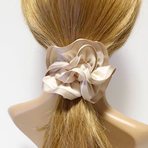 Grosgrain Trim Satin Hair Scrunchies Hair Elastics for Woman Beż