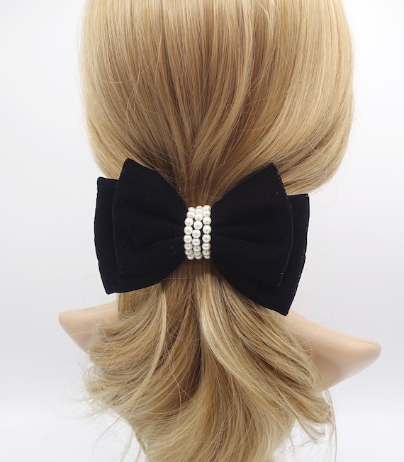 Velvet Bow Barrette: Glittering Hair Accessory, Pearl Detail - Etsy
