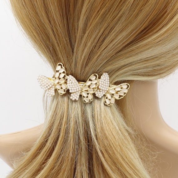 Butterfly Hair Barrette Pearl Catseye Embellished Hair  display picture 3
