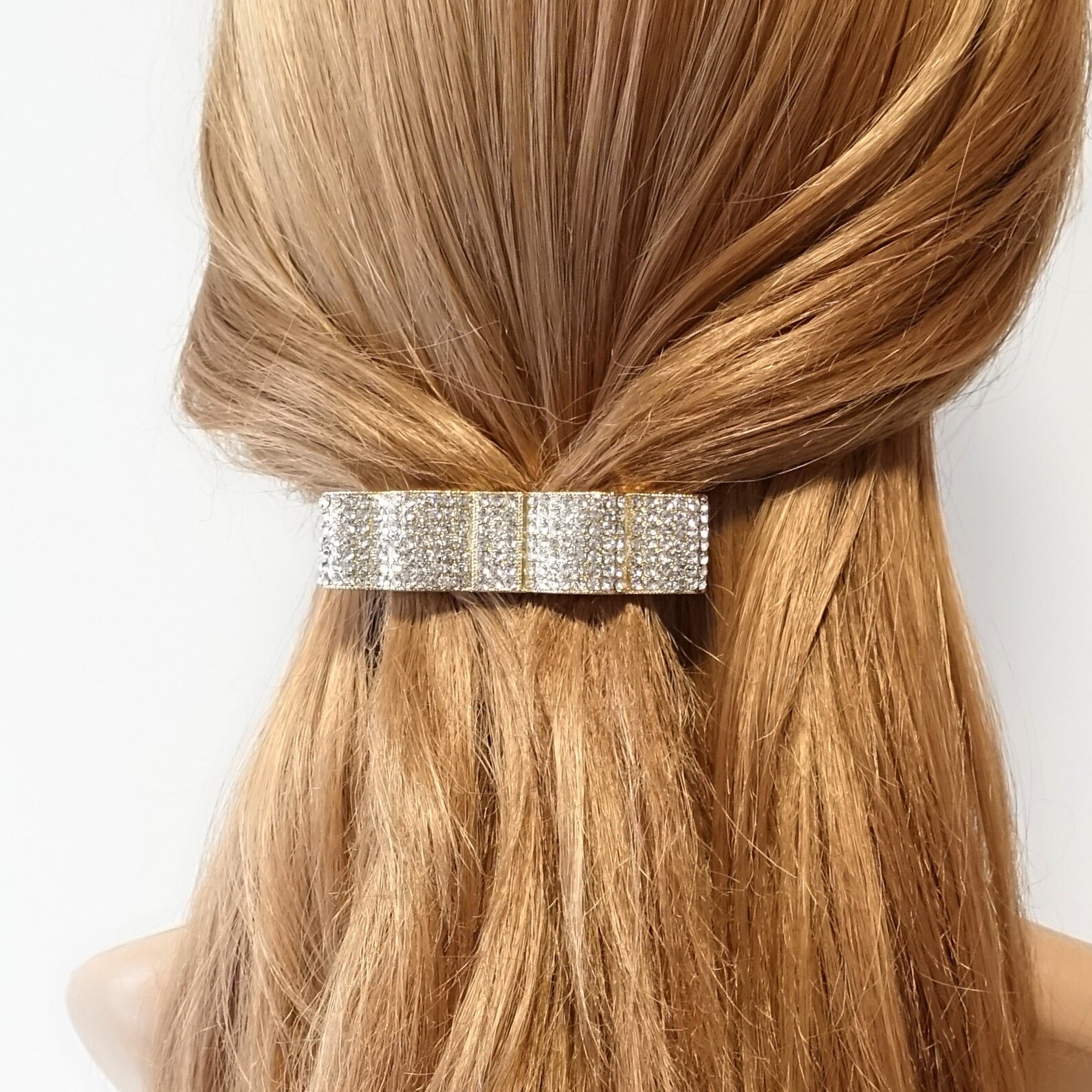 Jewel Layered Hair Bow Octant Rhinestone Decorated French Hair Barrette ...