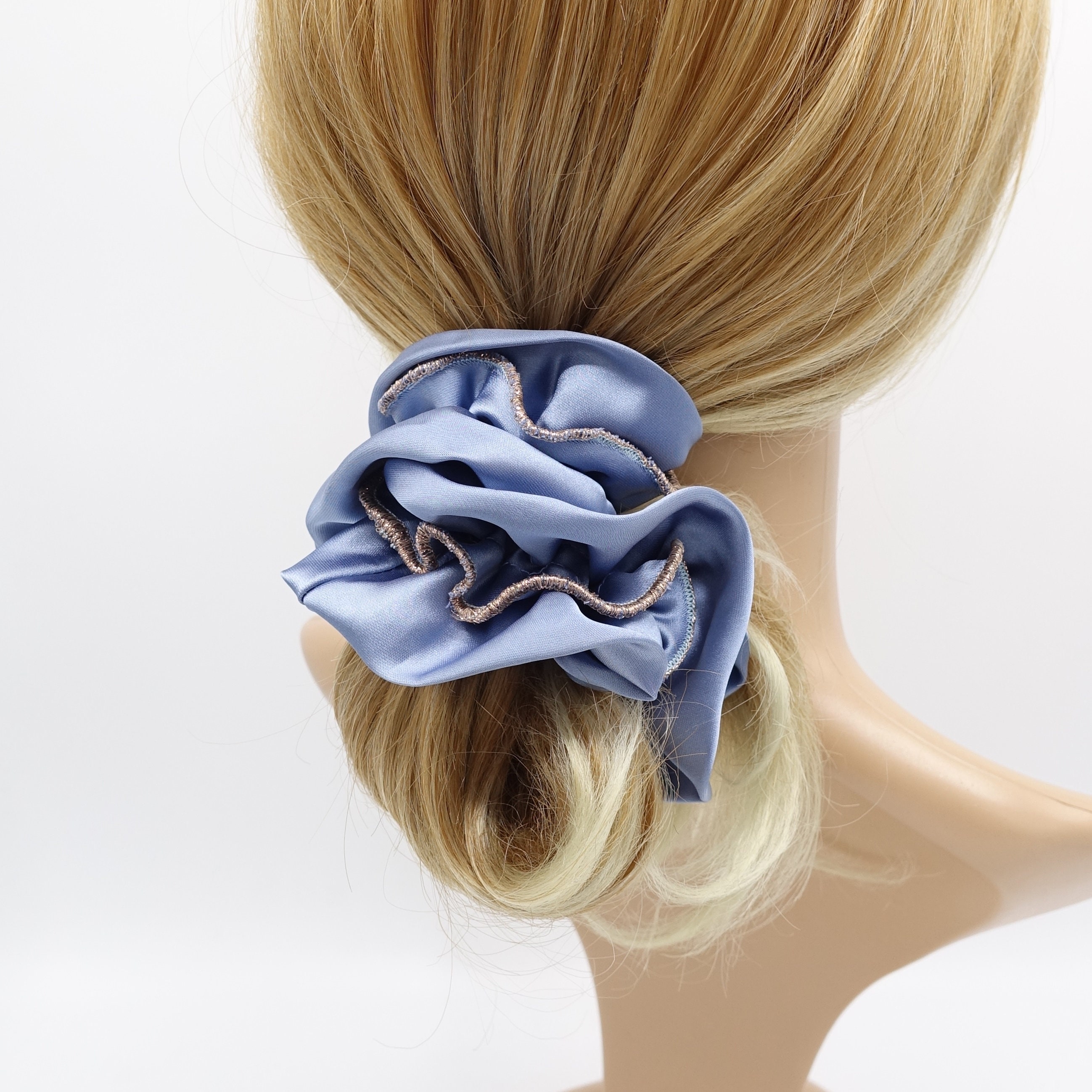 4 pcs Satin Rhinestone Charm Scrunchies Neutral Ruffle Ties Gold Glitter Accents 05_3f443fec-b33d-48b4-a17c-  main image 3