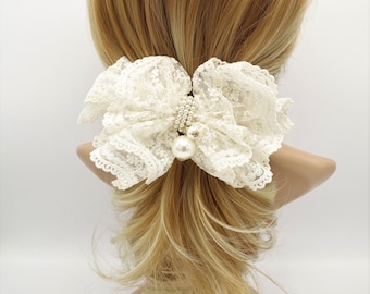 Floral lace layered bow french hair barrette elegant women hair accessory