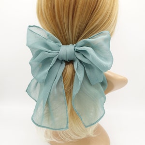 rolled hem chiffon hair bow barrette accessory for women