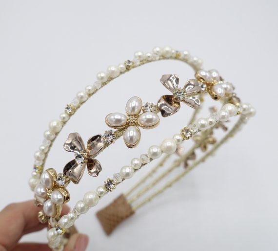 4 Pezzi Fasce per Capelli con Perle Bianche Fasce per Strass Finte Bianche Cerchietto Perle Sposa Accessori per Capelli da Sposa Cerchietti Carnevale Donna Ragazze Cerchietto Comunione Bambina