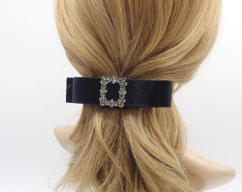 Velvet Hair Bow: Rhinestone Buckle Barrette