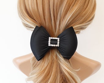 black satin hair bow rhinestone embellished bow french barrette
