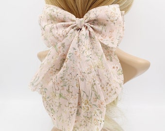 floral chiffon hair bow layered style feminine hair accessory for women