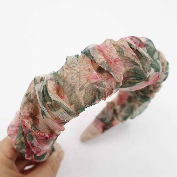 floral organza headband spiral pleat wrap  hairband women hair accessory