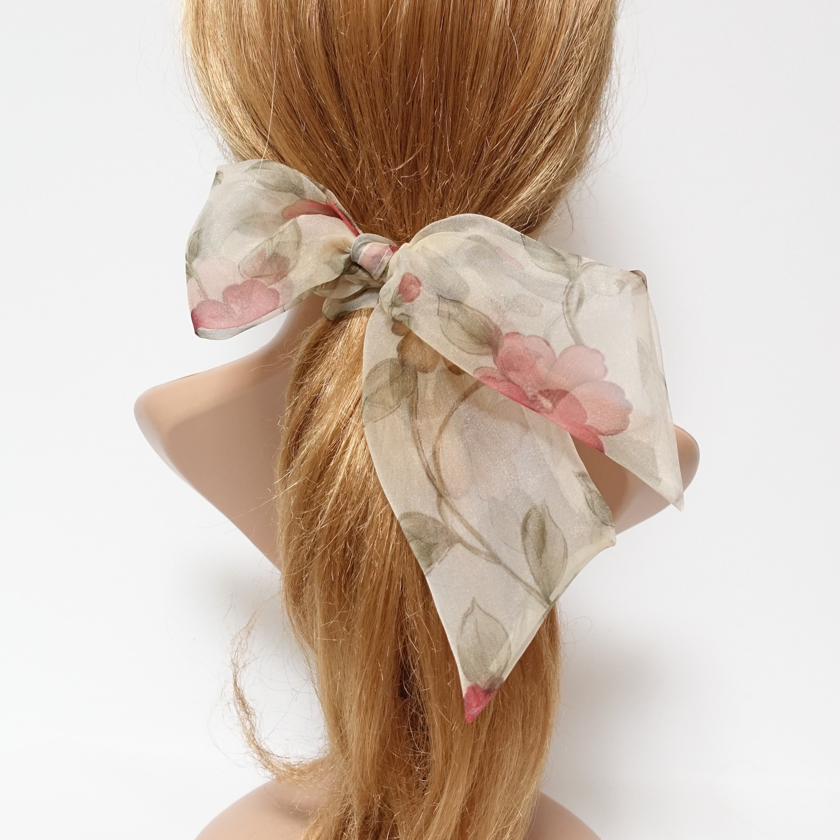 Organdy Mesh Flower Print Bow Knot Scrunchies Woman Hair Accessory - Etsy