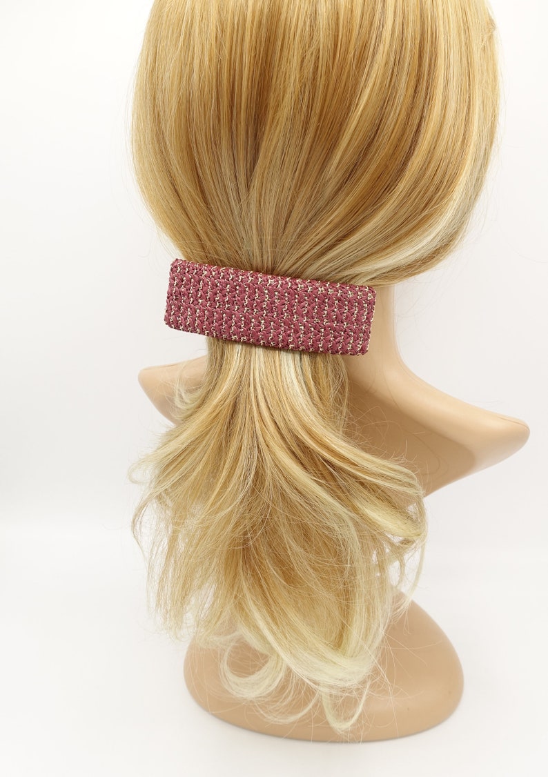 faux straw threaded rectangle hair barrette natural hair accessory Red wine