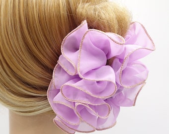 Satin Chain Print Handmade Ruffle Wave Flower Luxury Hair Jaw Claw Clamp Satin Chain Print Handmade Ruffle Wave Flower Luxury Hair Jaw Claw Clamp