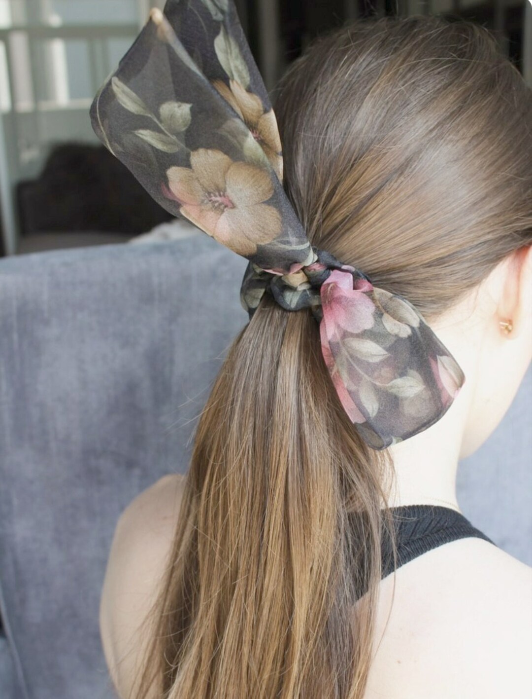 Organdy Mesh Flower Print Bow Knot Scrunchies Woman Hair Accessory - Etsy