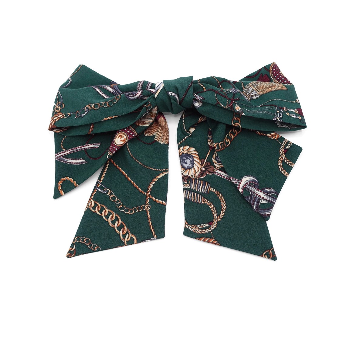Tassel Chain Print Layered Droopy Tail Bow French Barrette Retro Style ...