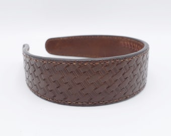 leather pattern headband, handmade leather headband, leather stamped headband