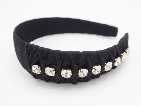 ストーン装飾付き黒ヘアバンド ラインストーン装飾ヘッドバンドツイ