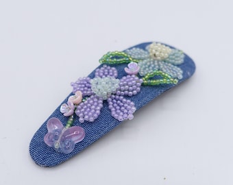 Beaded Blossom Denim Snap Clip
