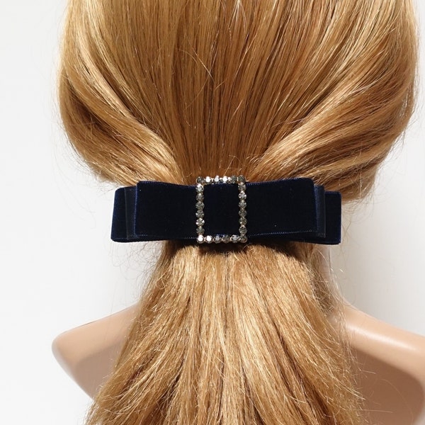 Barrette rectangle boucle de strass noeud de cheveux en velours accessoire de cheveux pour femmes