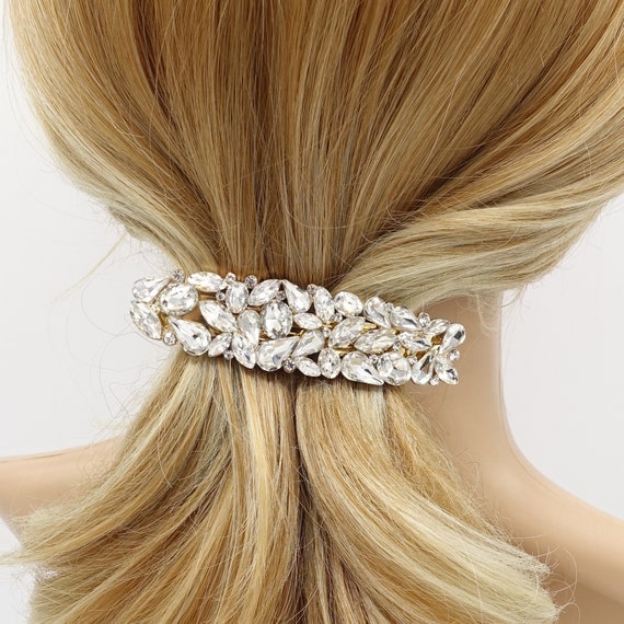 ラインストーンのヘアバレッタ：キラキラ輝くブライダルヘアクリップ