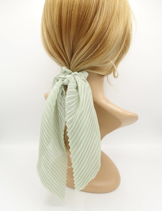 Pleated Scrunchies Chiffon Bow Long Tail Scarf Hair Tie  display picture 3