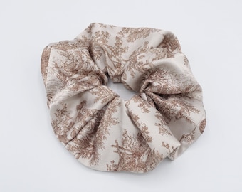 silk satin scrunchies, plant print scrunchies for women