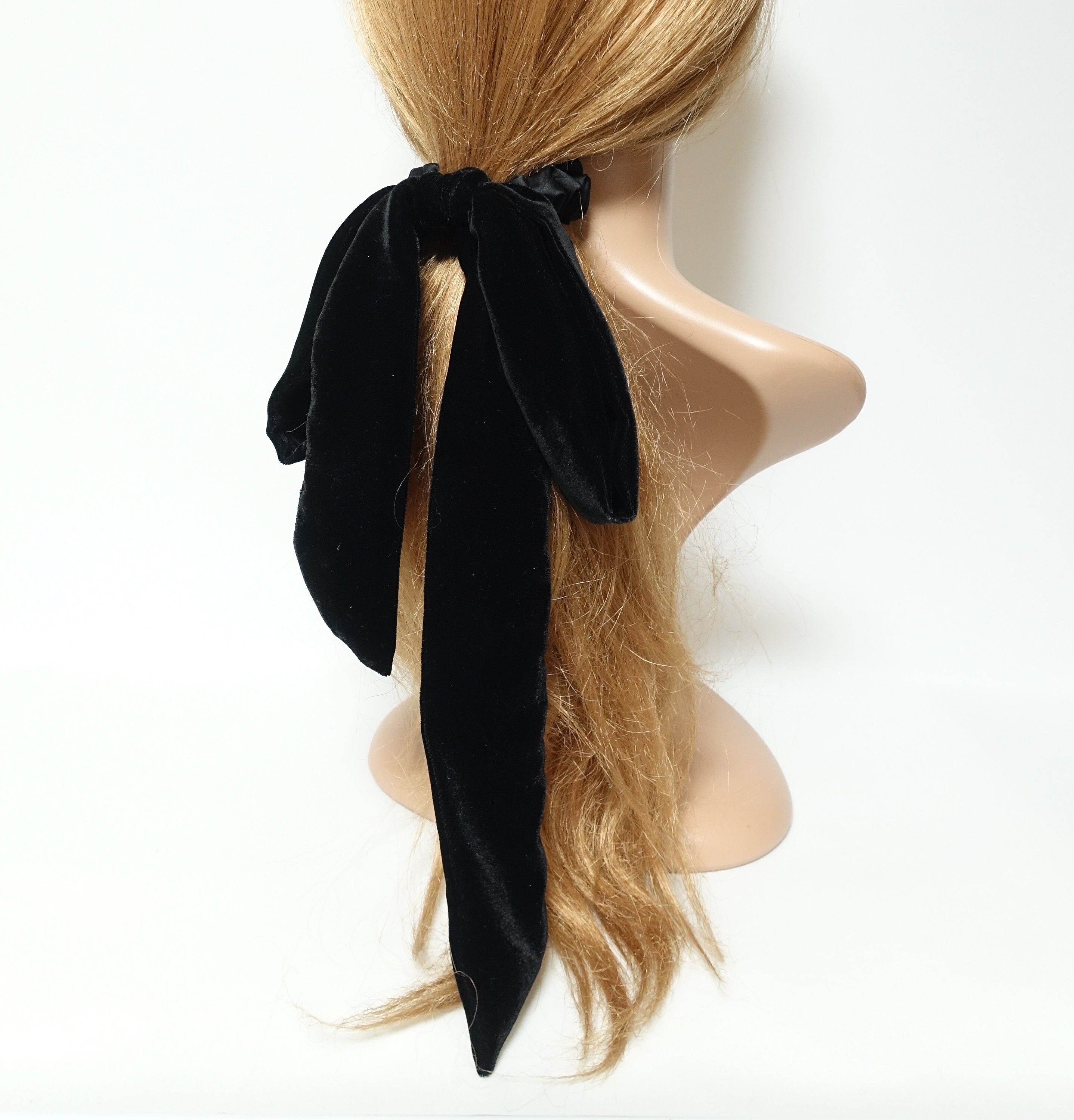 Silk Velvet Bow Scrunchie: Long Strap Satin Hair Tie
