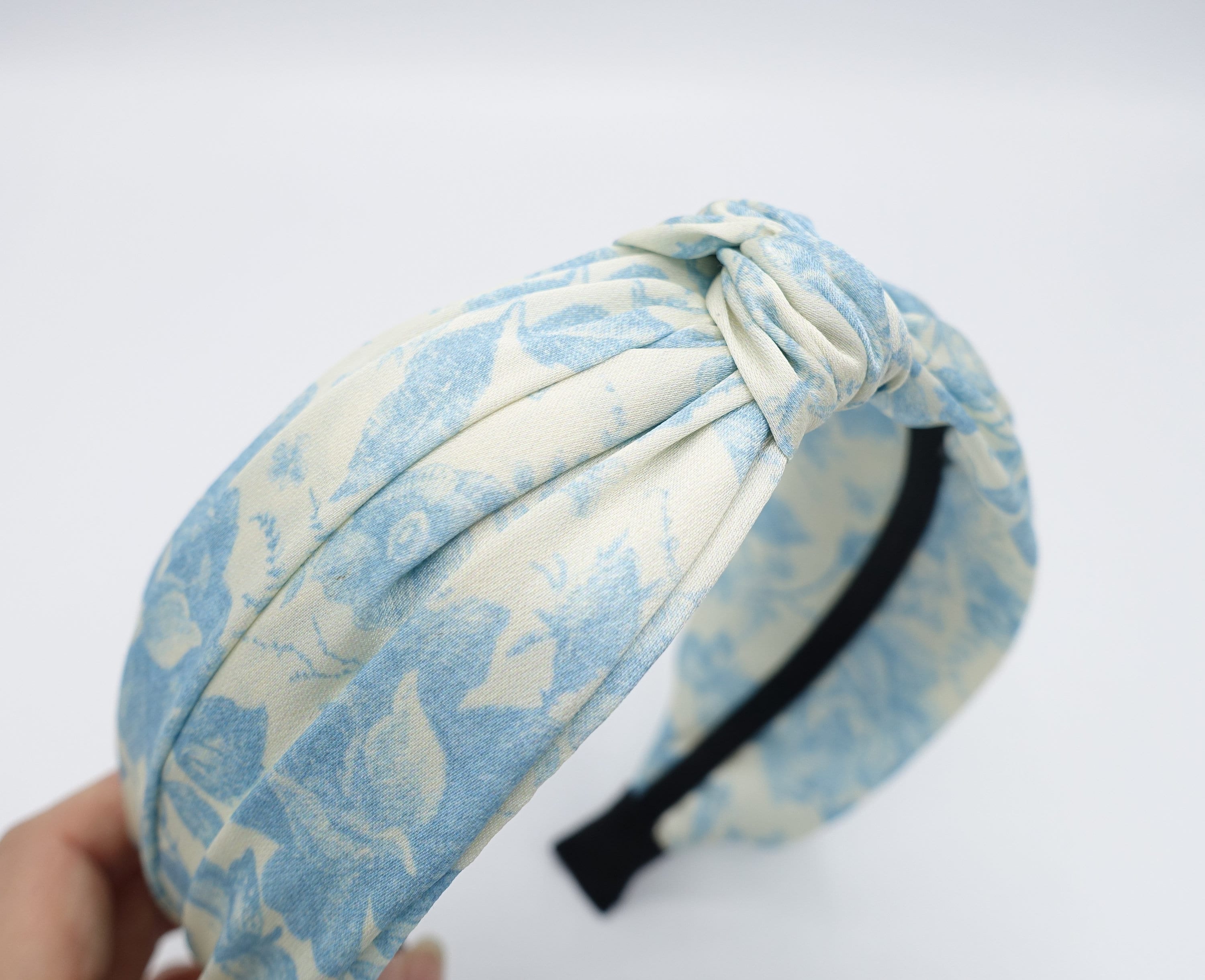 Knotted Top Headband Beige Black Floral Monogram Print Satin Silky Hair Band Dark Floral - Fabric Headband | BANDED – Banded main image 4