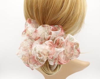 floral oversized scrunchies organza big hair elastic tie scrunchy women hair accessories