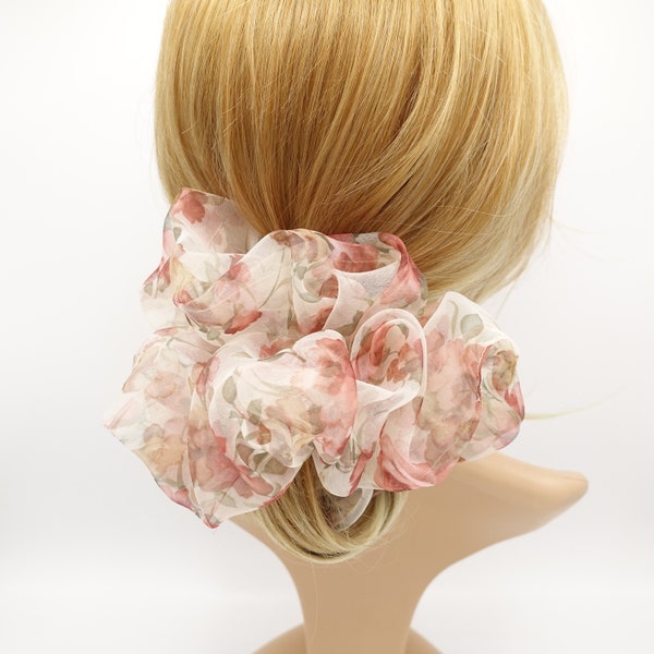 floral oversized scrunchies organza big hair elastic tie scrunchy women hair accessories