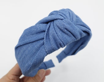 breites Denim geknotetes Stirnband Baumwolle Wickelstirnband Frauen lässig Haarschmuck